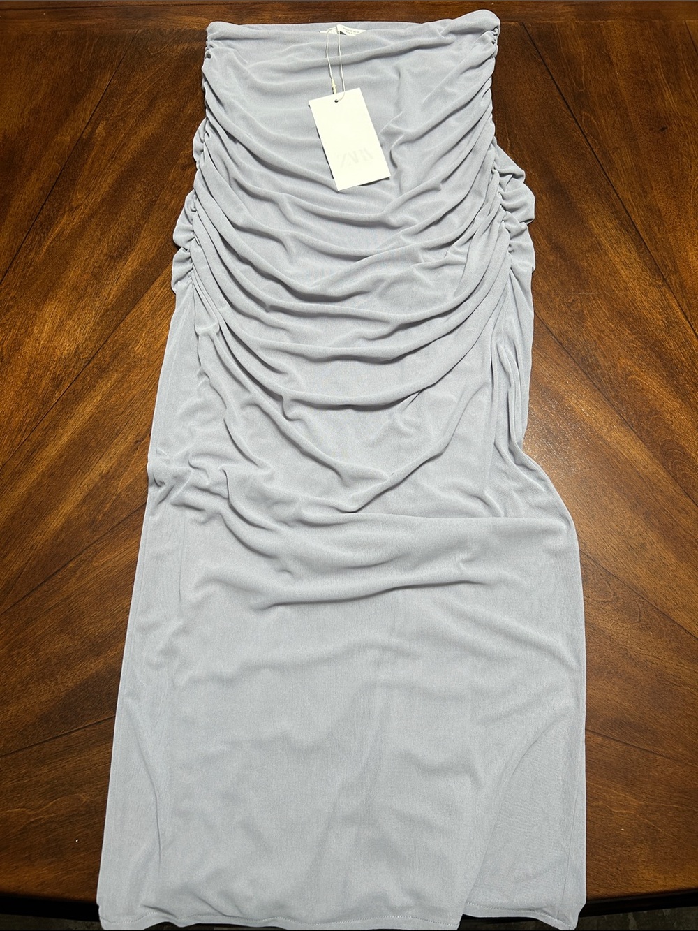 Zara Light Gray Strapless Ruched Bodycon Dress